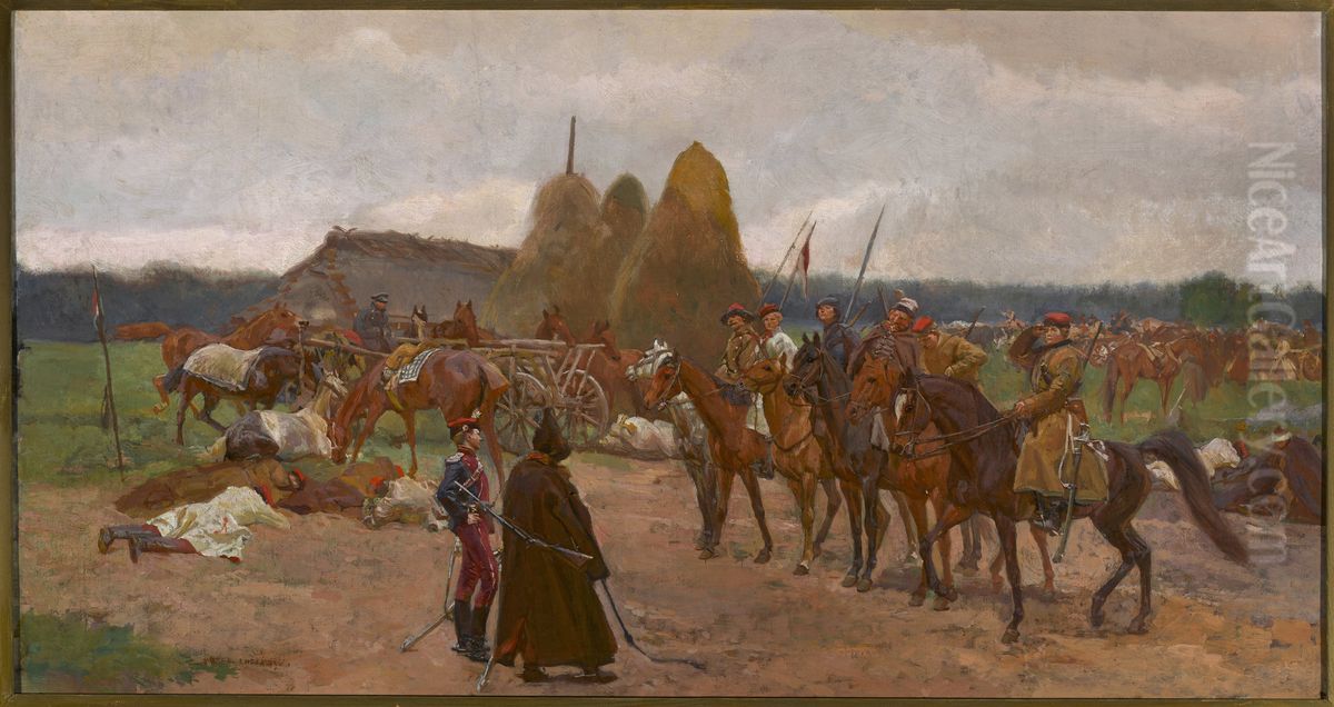 Insurrection episode Oil Painting by Jozef Chelmonski