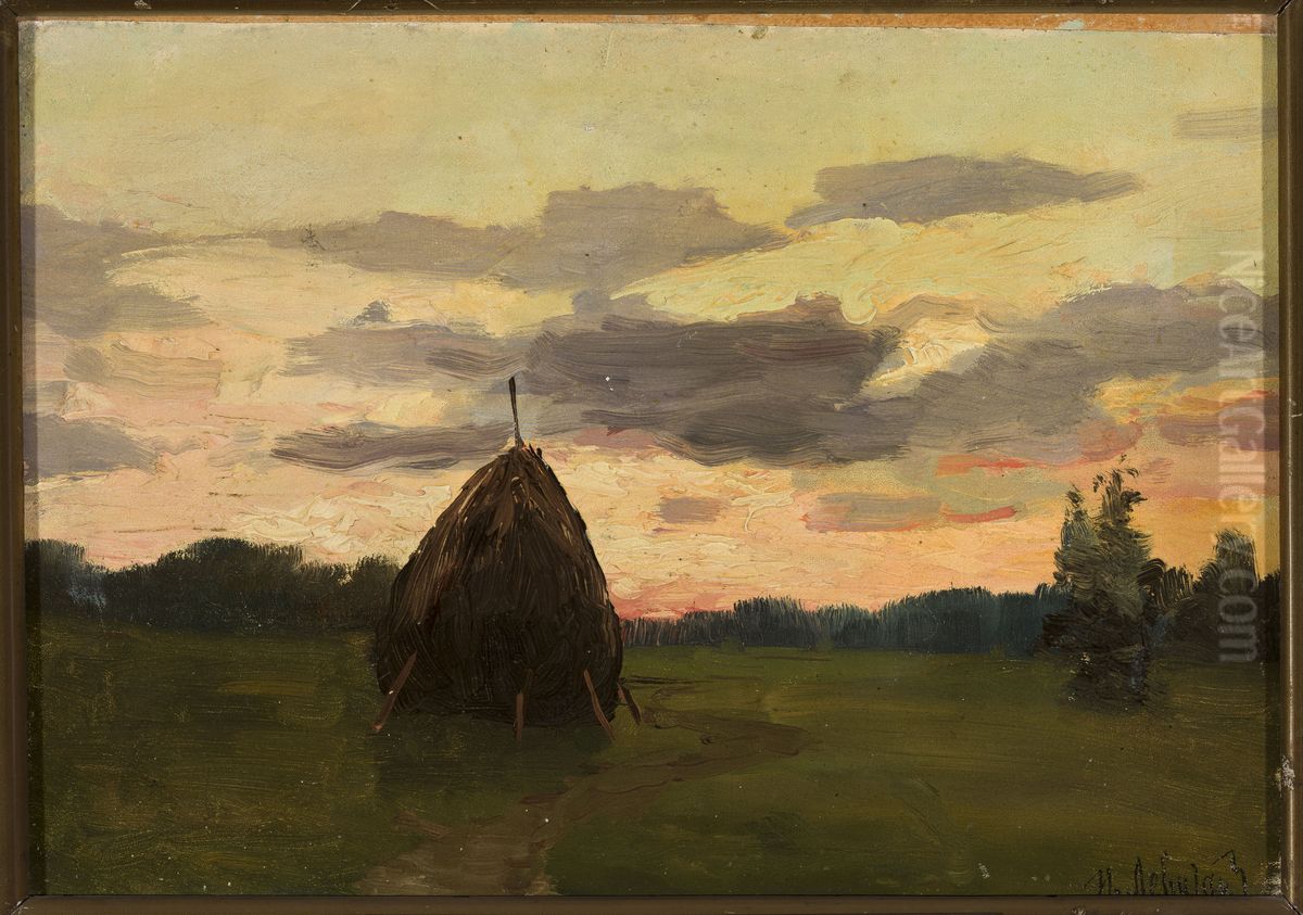Landscape with a haystack Oil Painting by Isaac Levitan