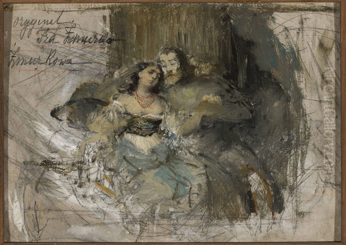 Kazimierz and Esterka (?) Oil Painting by Franciszek Zmurko