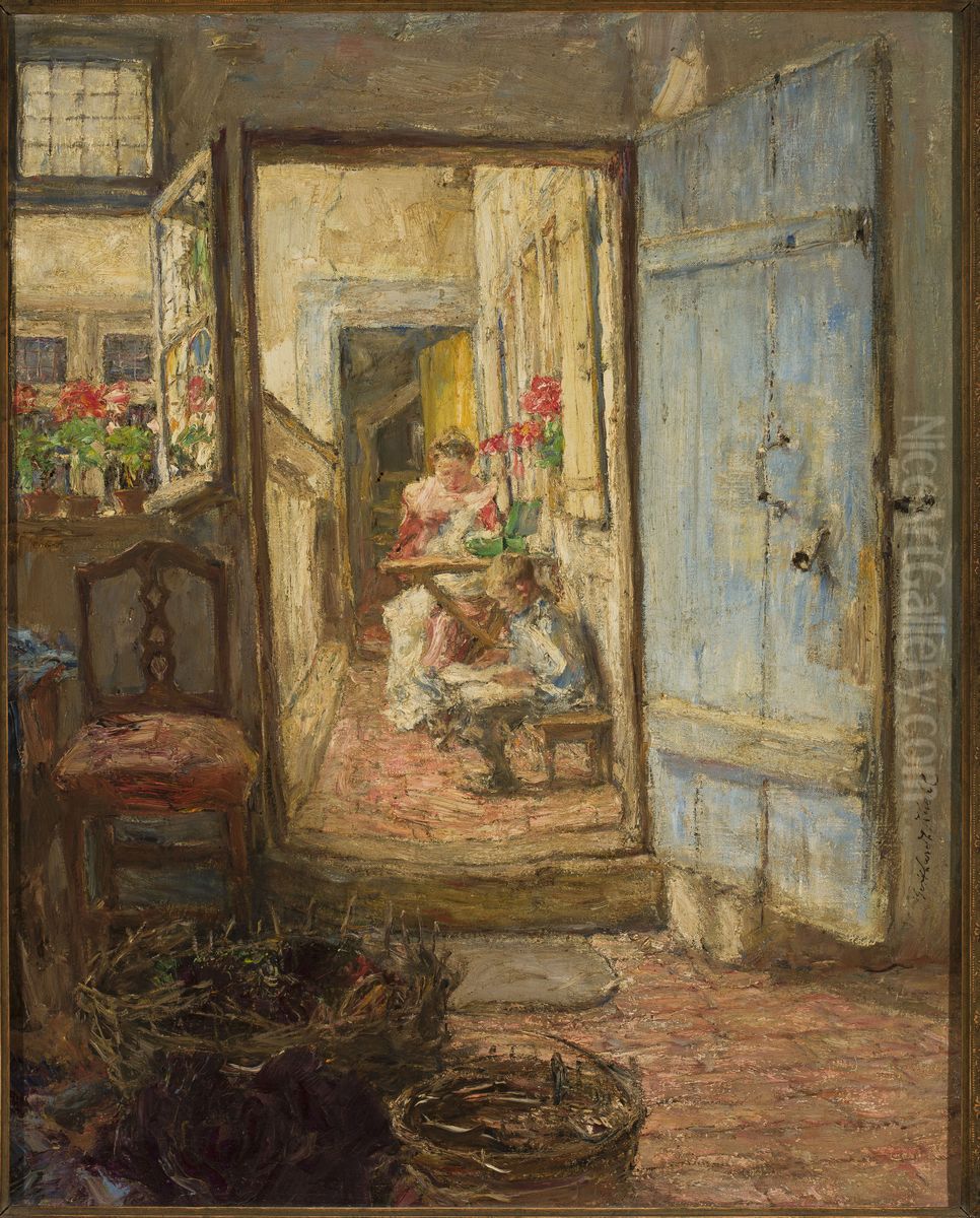 Blue door Oil Painting by Gotthardt Kuehl