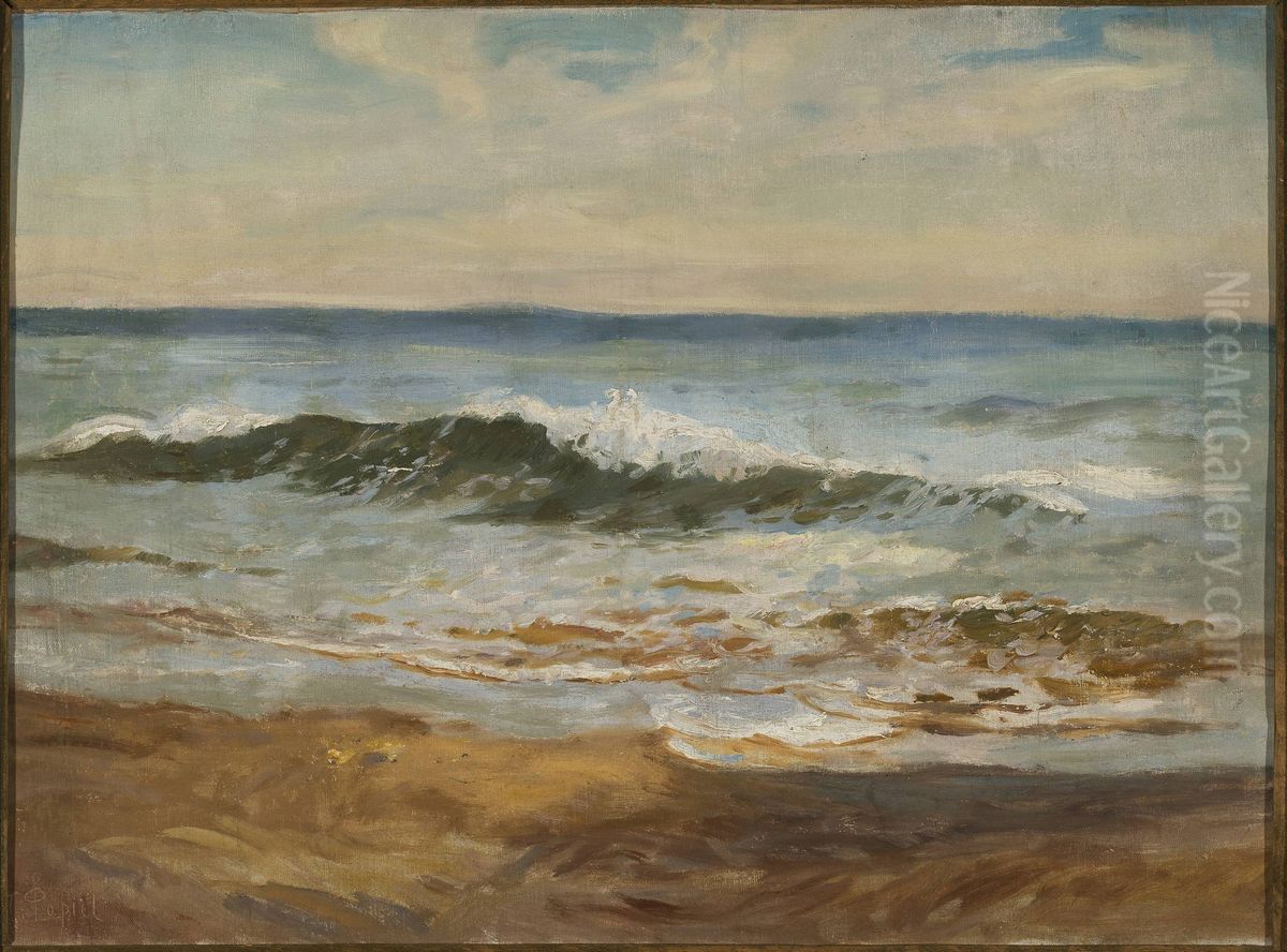 Marine view Oil Painting by Tadeusz Popiel