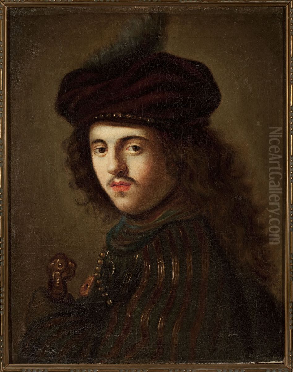 Portrait of a young man in a beret Oil Painting by Govert Flinck