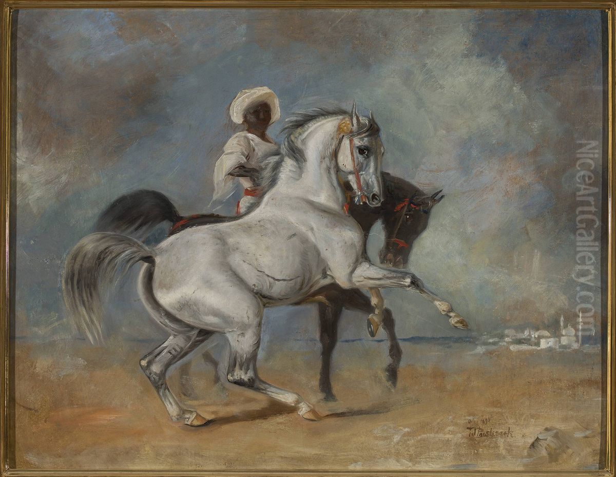 Black man with horses Oil Painting by Waclaw Pawliszak