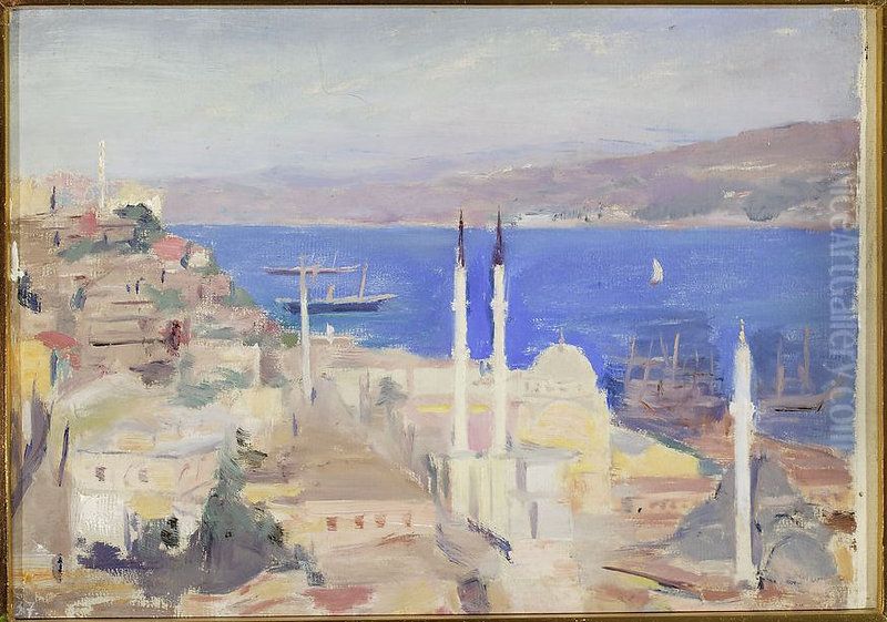 View of the port in Constantinople. From the journey to Constantinople Oil Painting by Jan Ciaglinski