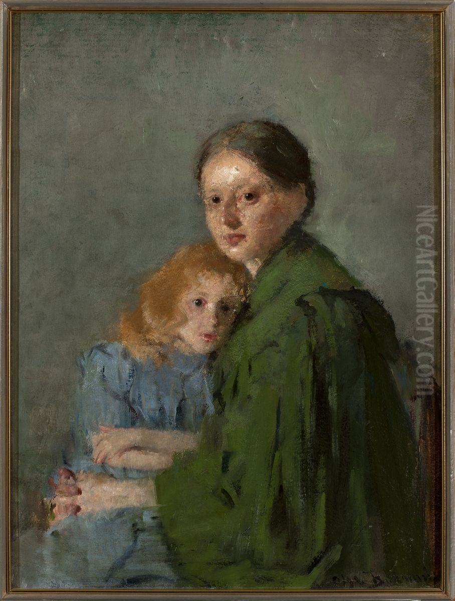 Study of a woman with a girl Oil Painting by Olga Boznanska
