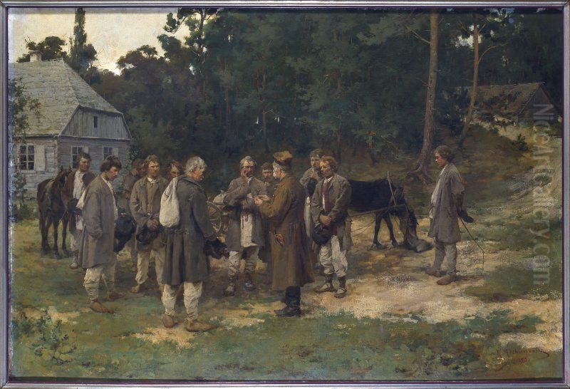 Engaging workers Oil Painting by Kazimierz Alchimowicz