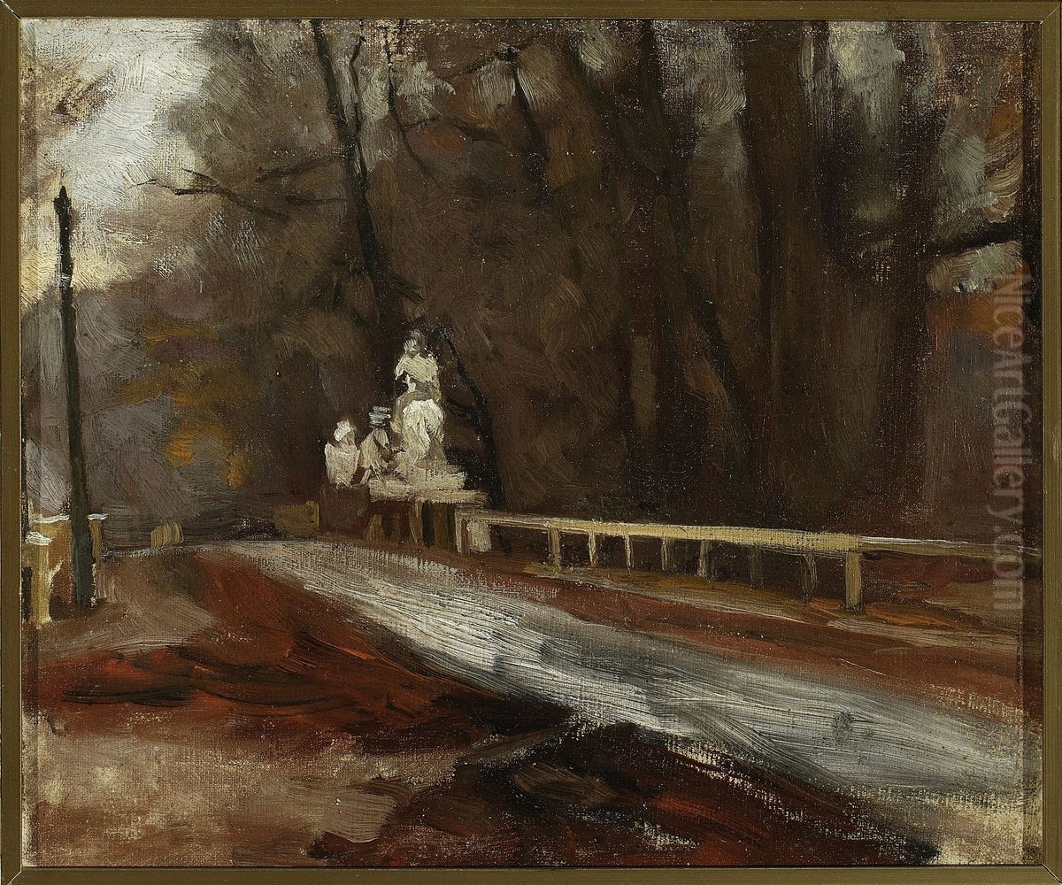Bridge with the statue of Sobieski at Agrykola Oil Painting by Wladyslaw Podkowinski