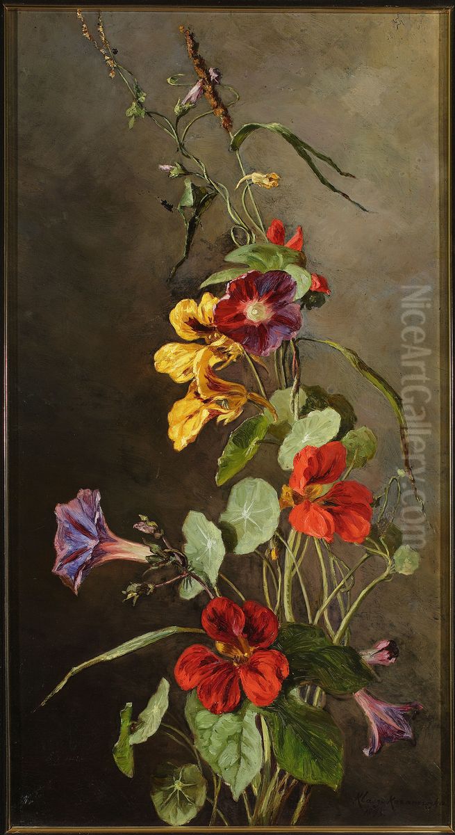 Flowers - Nasturtiums Oil Painting by Maria Klass-Kazanowska