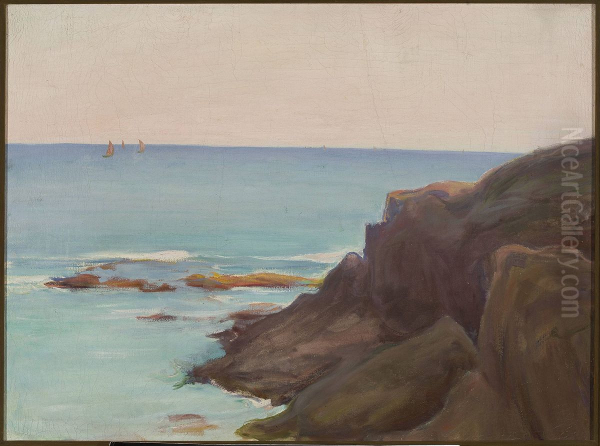 Marine landscape with three small boats Oil Painting by Wladyslaw Slewinski