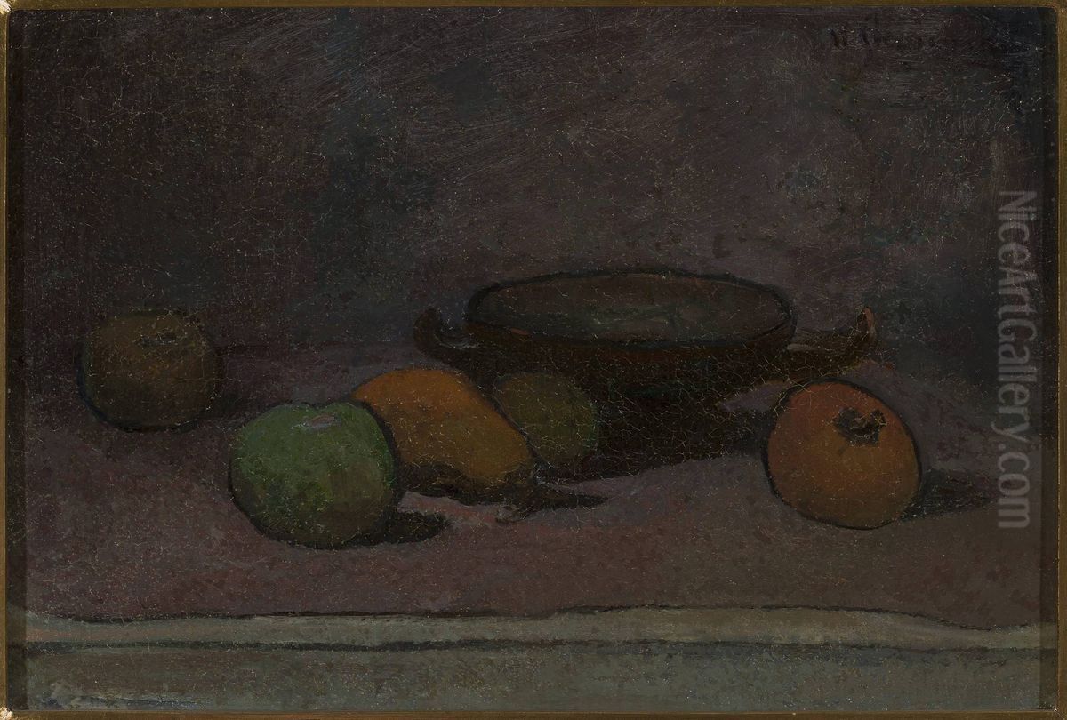 Fruits and bowl Oil Painting by Wladyslaw Slewinski