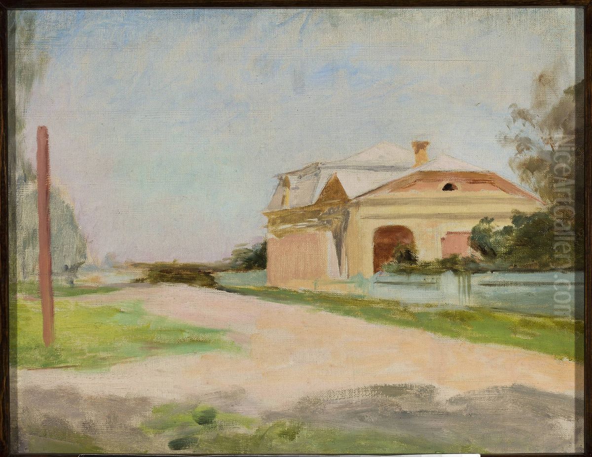 Manor house facade in Talashkino Oil Painting by Jan Ciaglinski