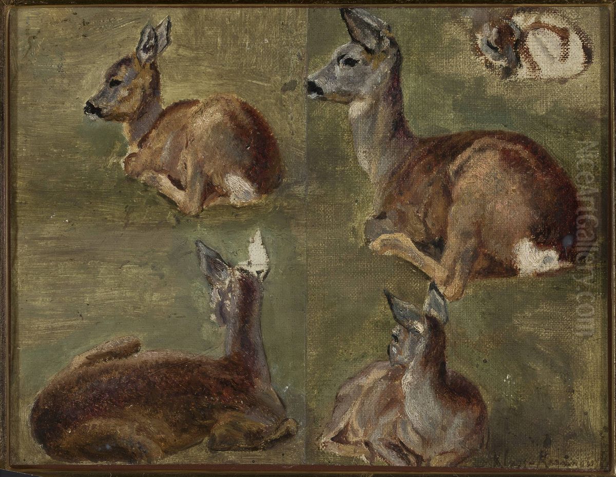 Sketches of fawns Oil Painting by Maria Klass-Kazanowska