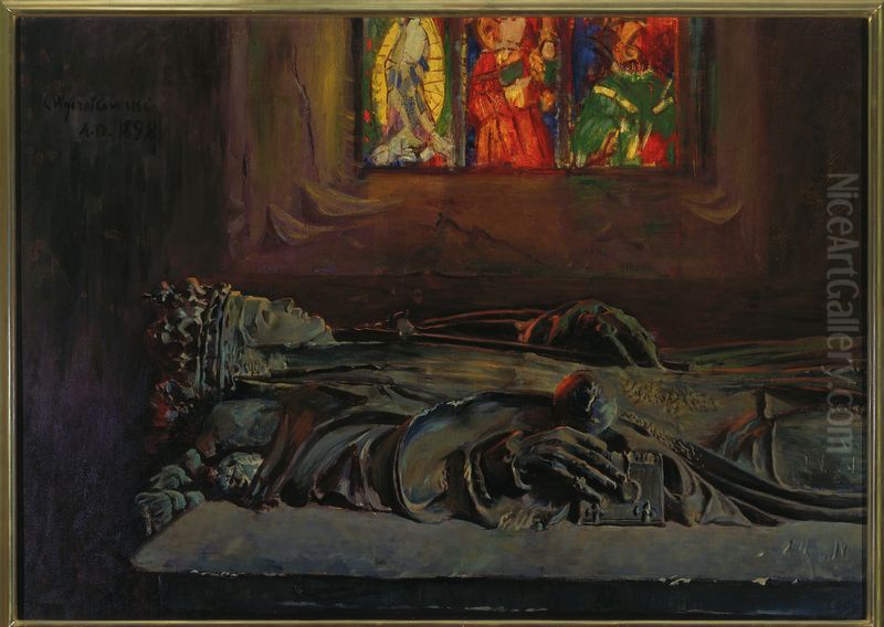 Sarcophagus of Queen Jadwiga Oil Painting by Leon Wyczolkowski