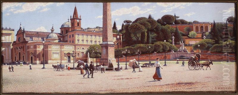 Piazza del Popolo in Rom Oil Painting by Aleksander Gierymski