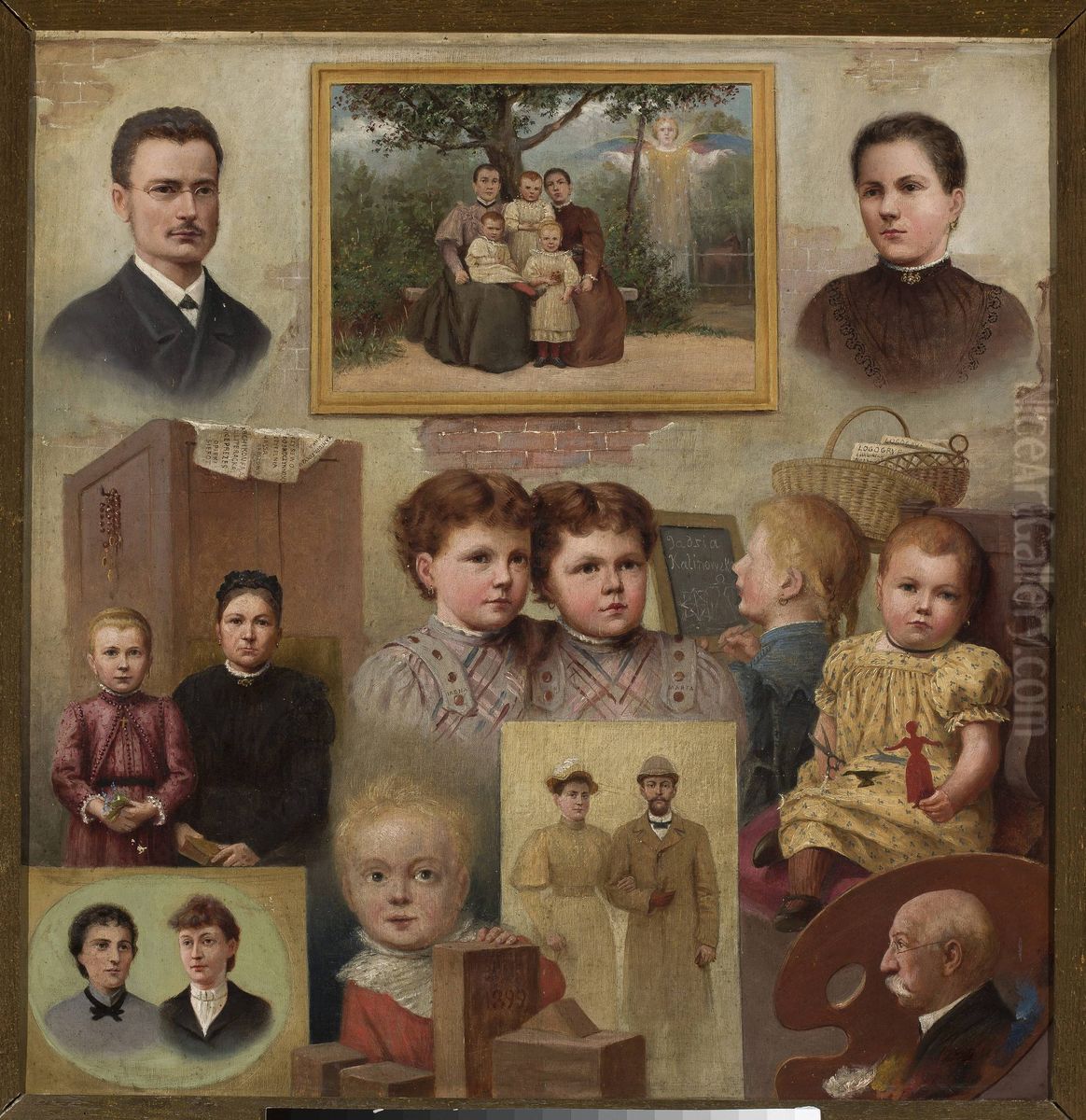Collective portrait of the Kalinowski family with the painter's self-portrait Oil Painting by Adrian Glebocki