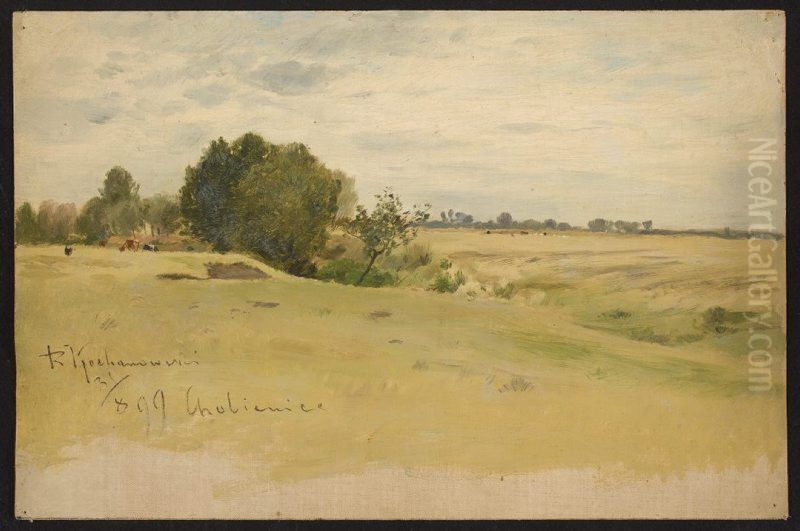 Landscape with cows Oil Painting by Roman Kochanowski