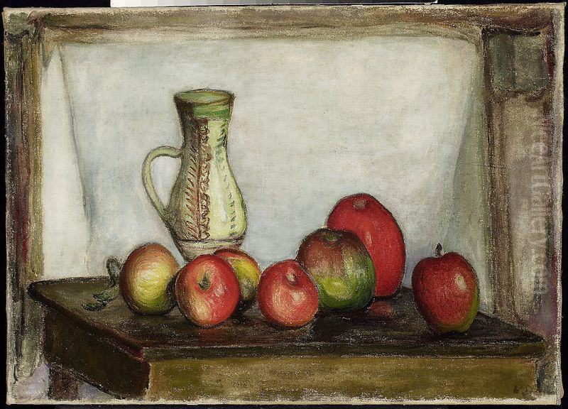 Still life - apples and a pitcher Oil Painting by Wladyslaw Slewinski