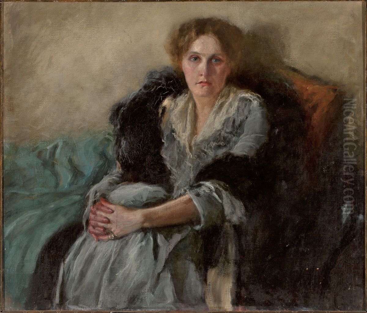 Portrait of the artist's wife, Leta Czajkowska (ca.1875-1947) Oil Painting by Jozef Czajkowski