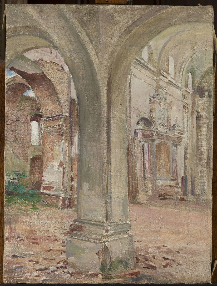 Church interior Oil Painting by Franciszek Lubienski