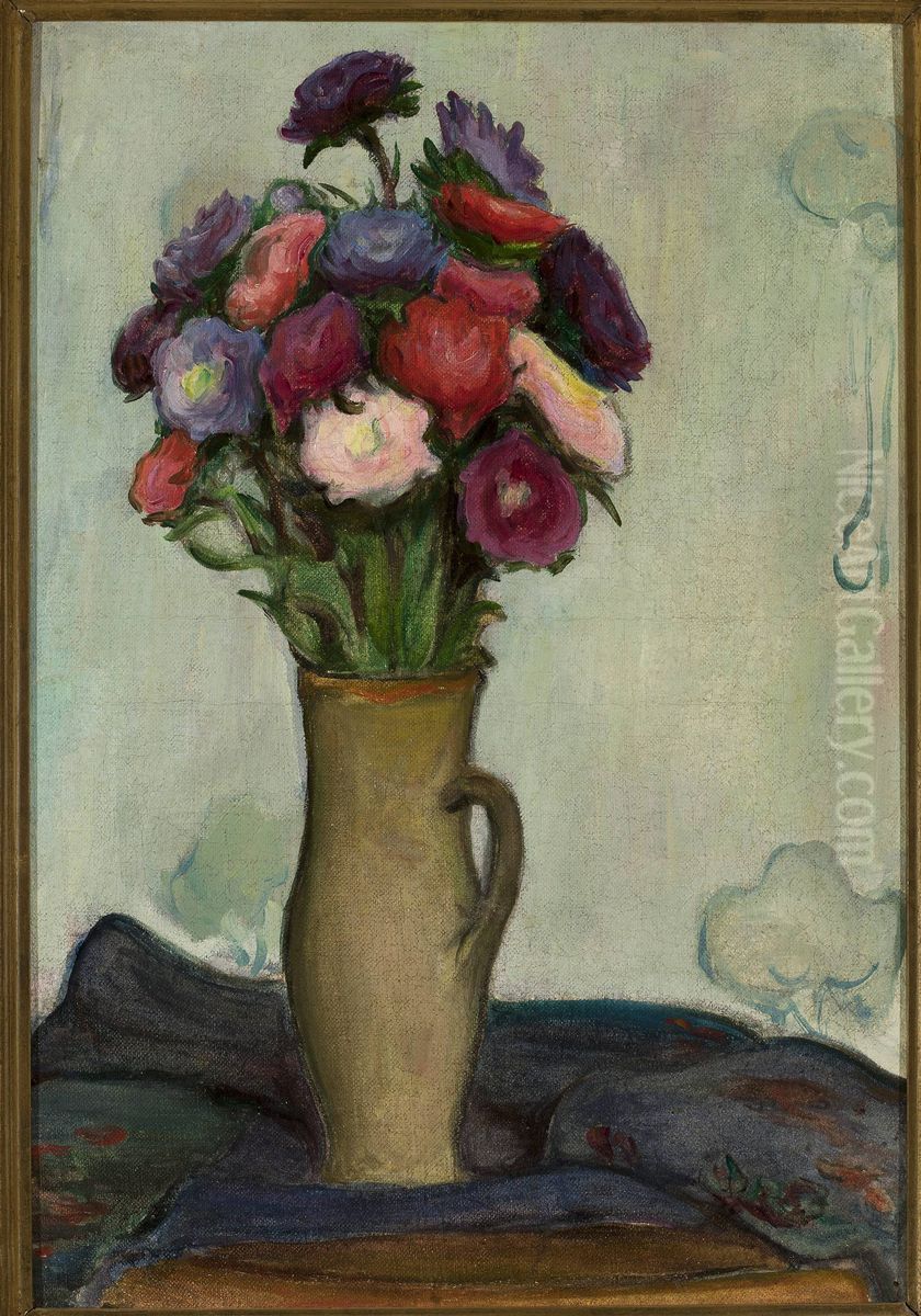 Flowers in a vase /Asters/ Oil Painting by Wladyslaw Slewinski