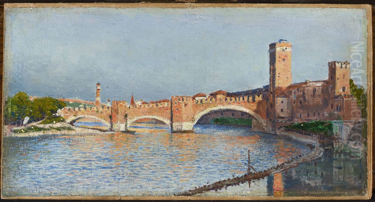 Scaliger Bridge in Verona Oil Painting by Aleksander Gierymski