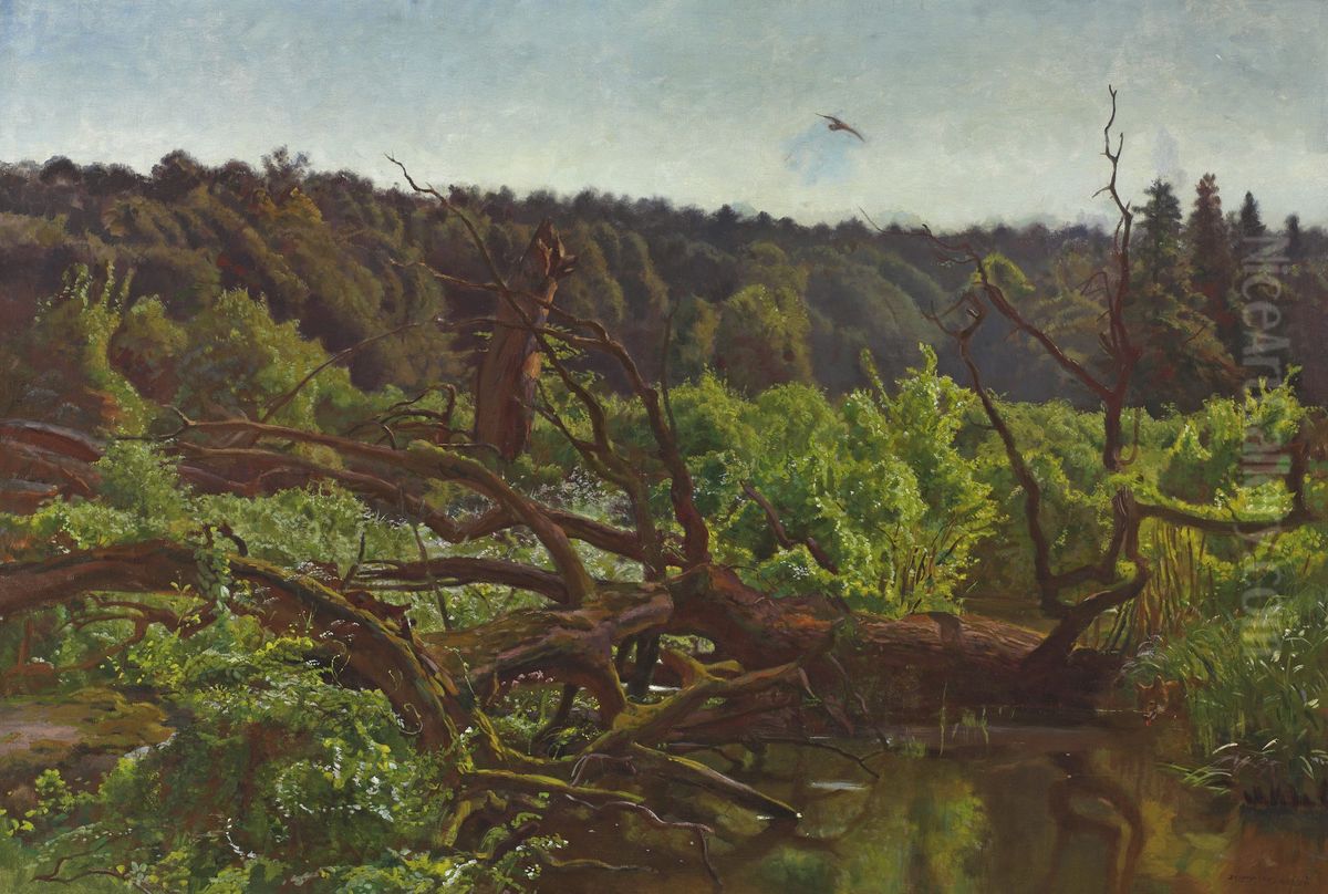 Deep forest - Windthrows Oil Painting by Jozef Chelmonski