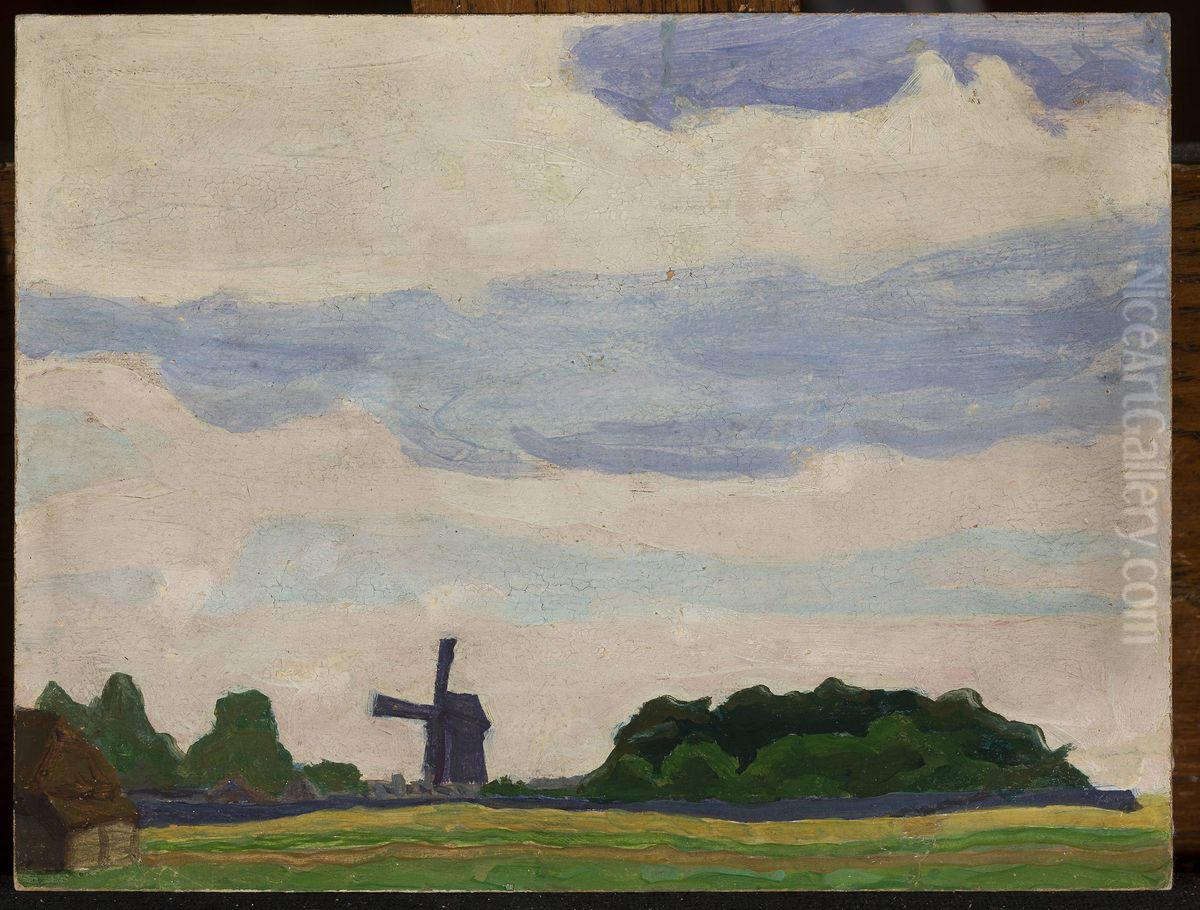 Landscape with a windmill Oil Painting by Jan Stanislawski