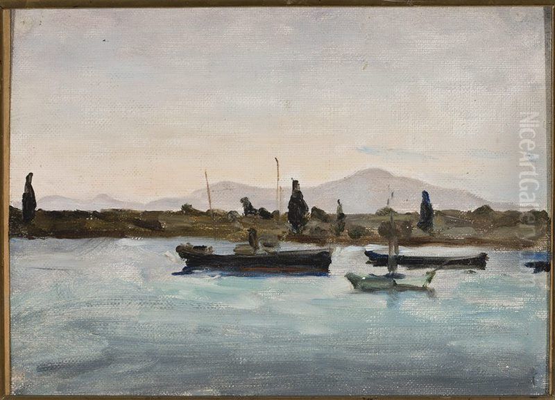 Boats at the coast, Marmora - Tuscula. From the journey to Palestine Oil Painting by Jan Ciaglinski