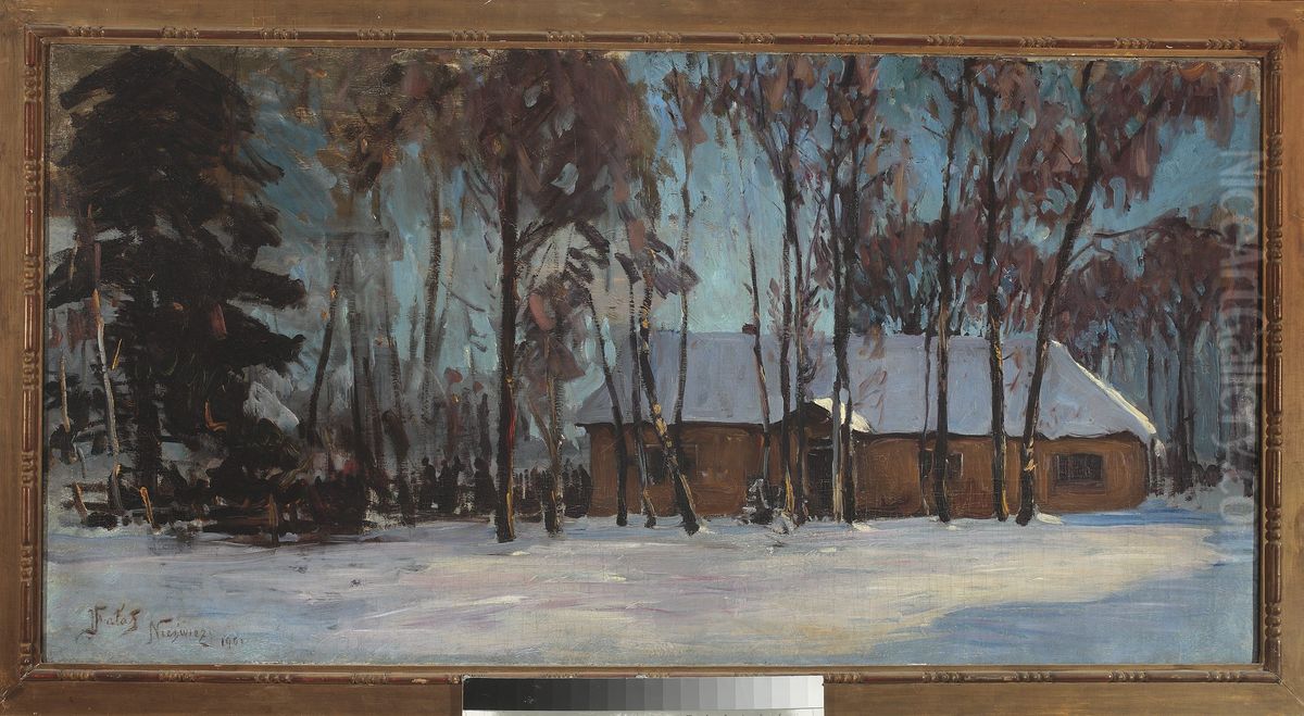 Cottage in Nesvizh Oil Painting by Julian Falat