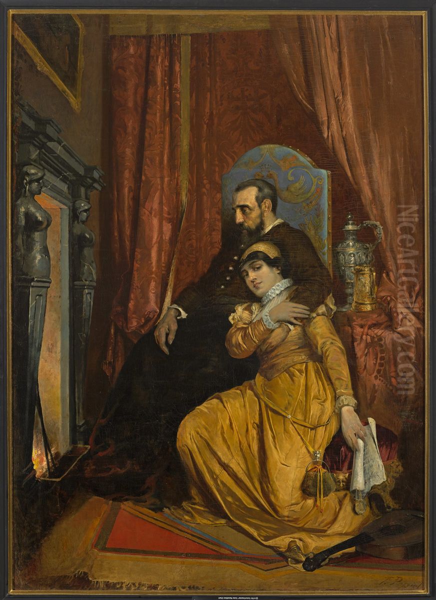 Sigismund Augustus and Barbara Giza Oil Painting by Tadeusz Popiel