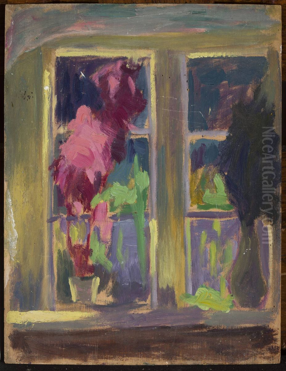 Window with flower pots Oil Painting by Jan Rembowski