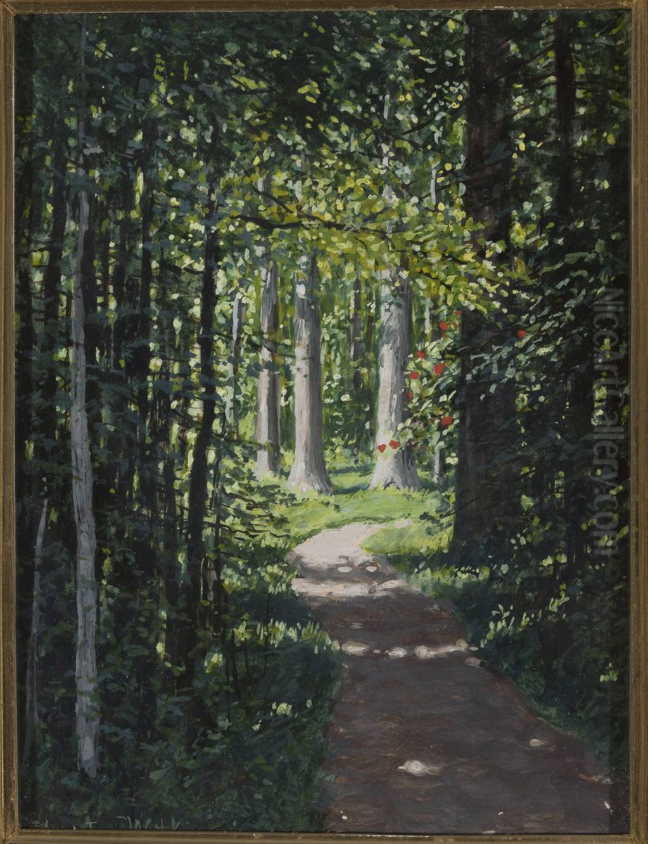 Road in the forest Oil Painting by Stanislaw Witkiewicz