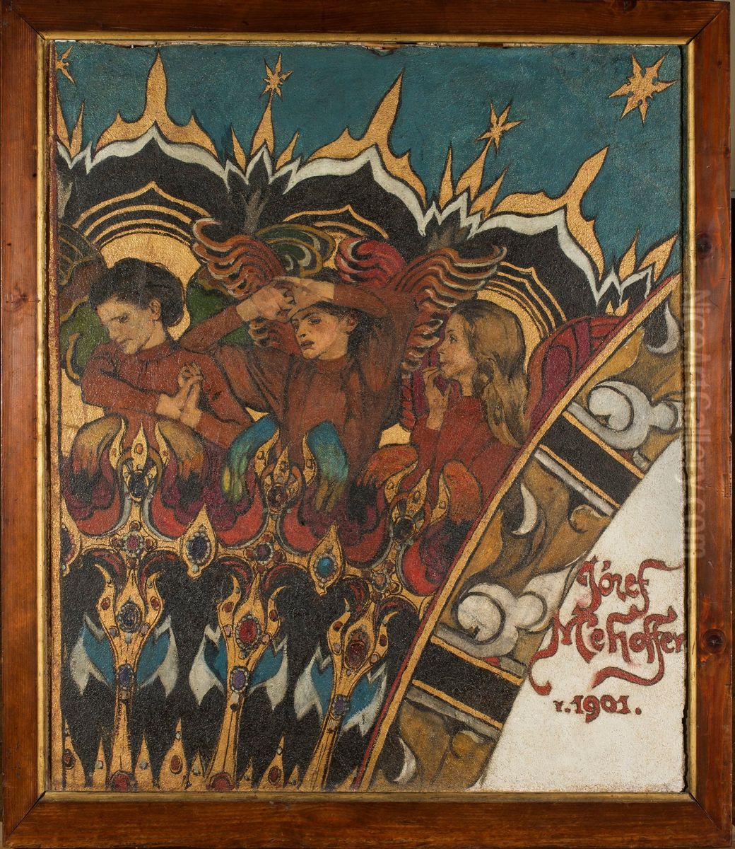 Three angels Oil Painting by Jozef Mehoffer