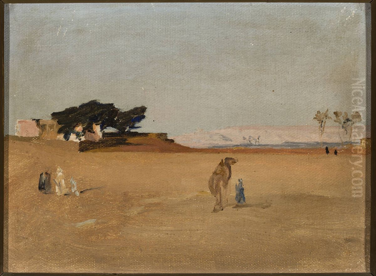 View of the pyramids in the evening. From the journey to Egypt Oil Painting by Jan Ciaglinski