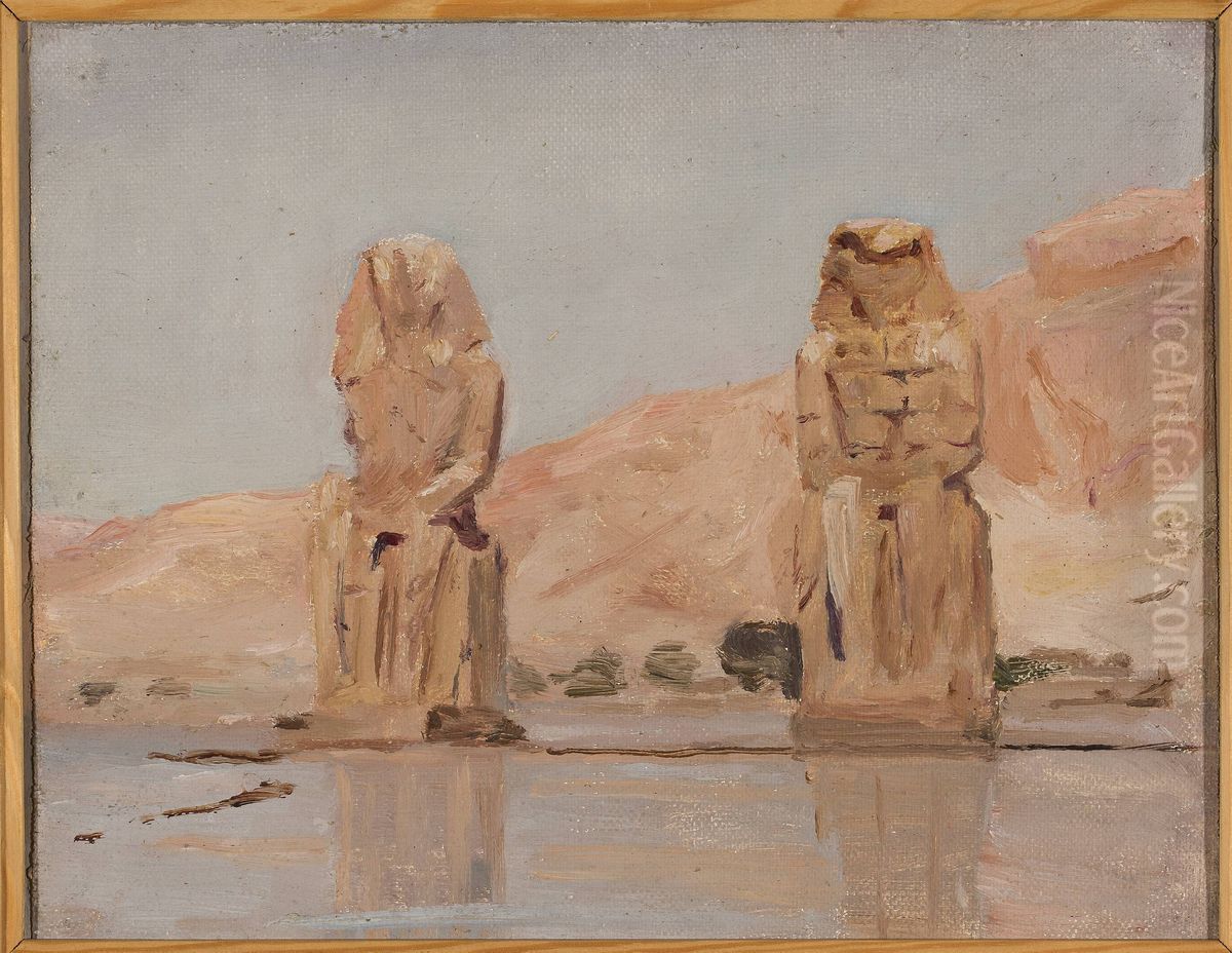 Two statues. From the journey to Egypt Oil Painting by Jan Ciaglinski