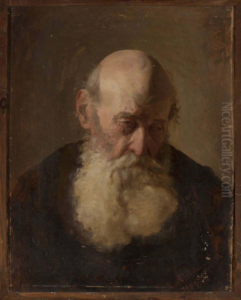 Study of an old man's head Oil Painting by Kazimierz Alchimowicz