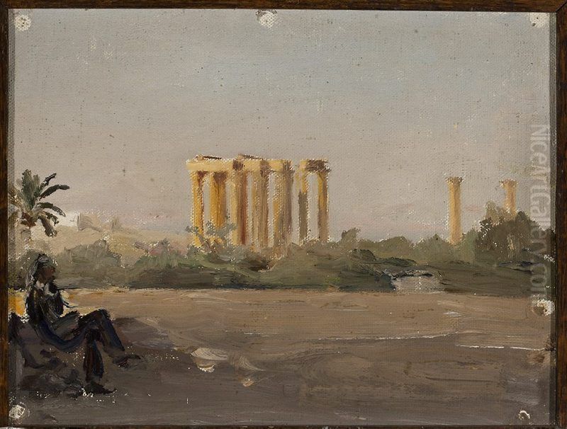 Temple of Jove in Athens. From the journey to Greece Oil Painting by Jan Ciaglinski