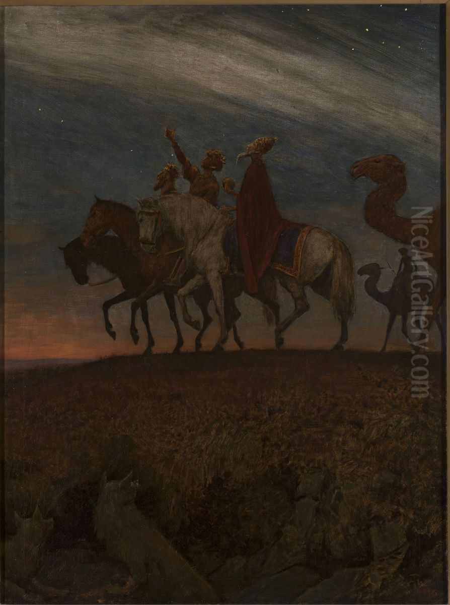 Three Magi on the way to Bethlehem Oil Painting by Hans Thoma