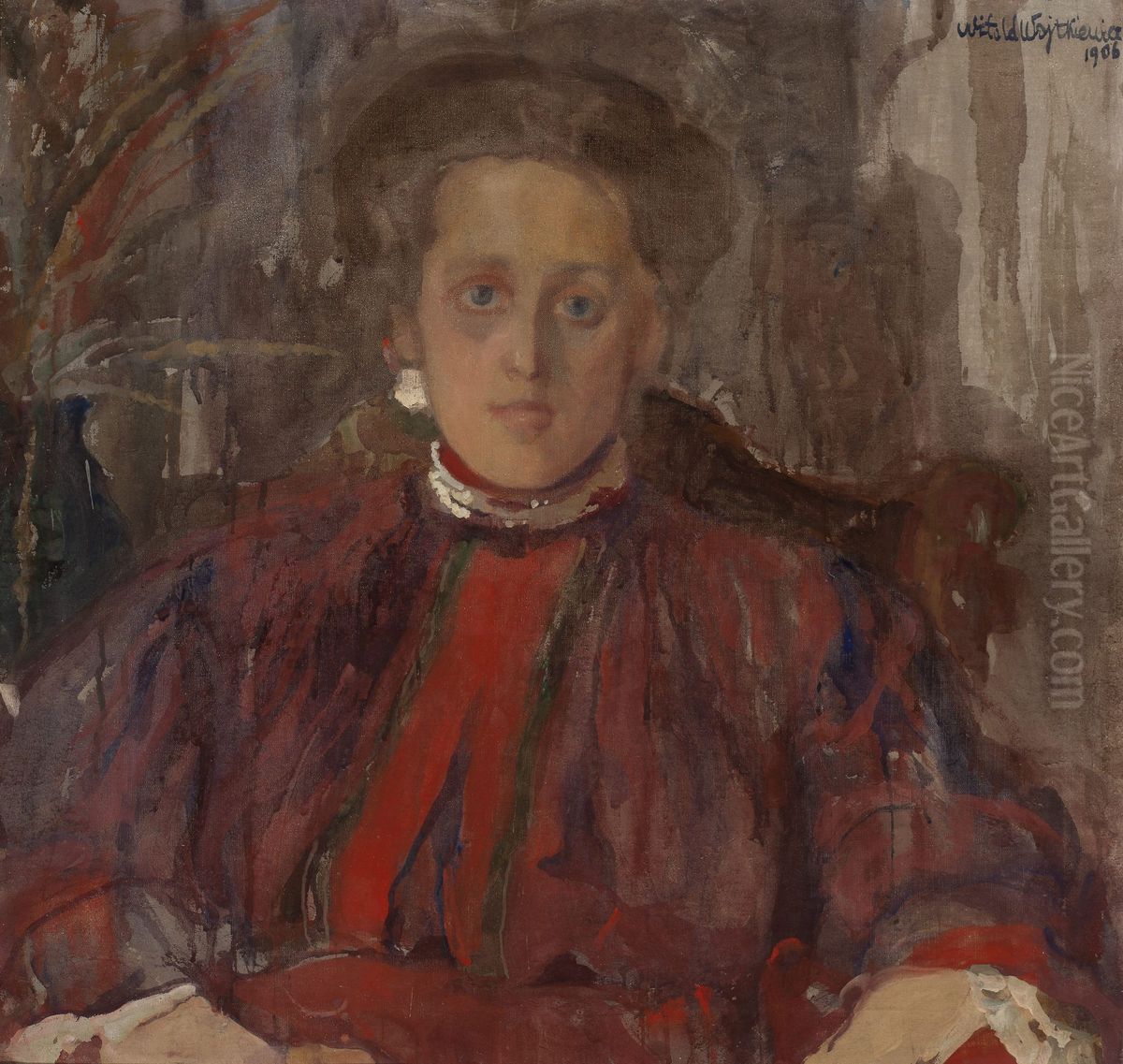 Portrait of Eliza Parenska nee Muhleisen Oil Painting by Witold Wojtkiewicz