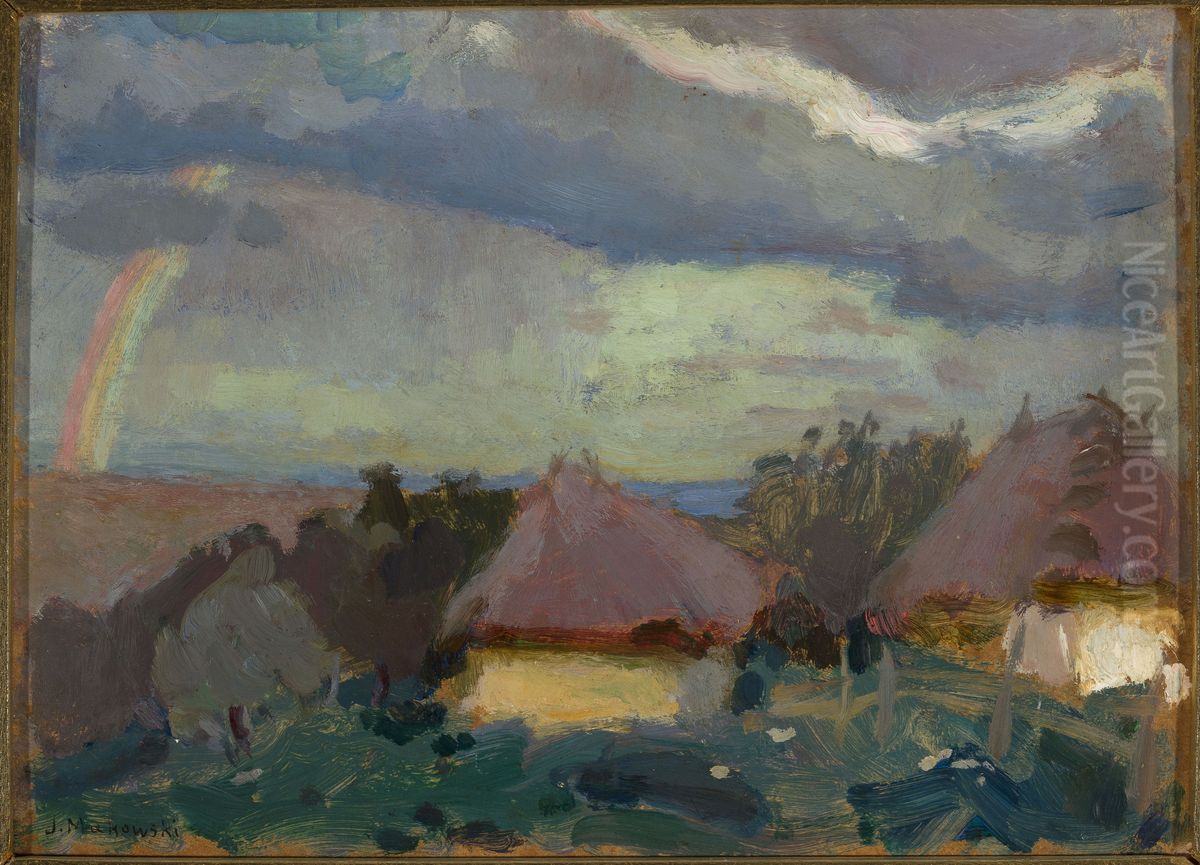 Rural landscape with a rainbow Oil Painting by Tadeusz Makowski