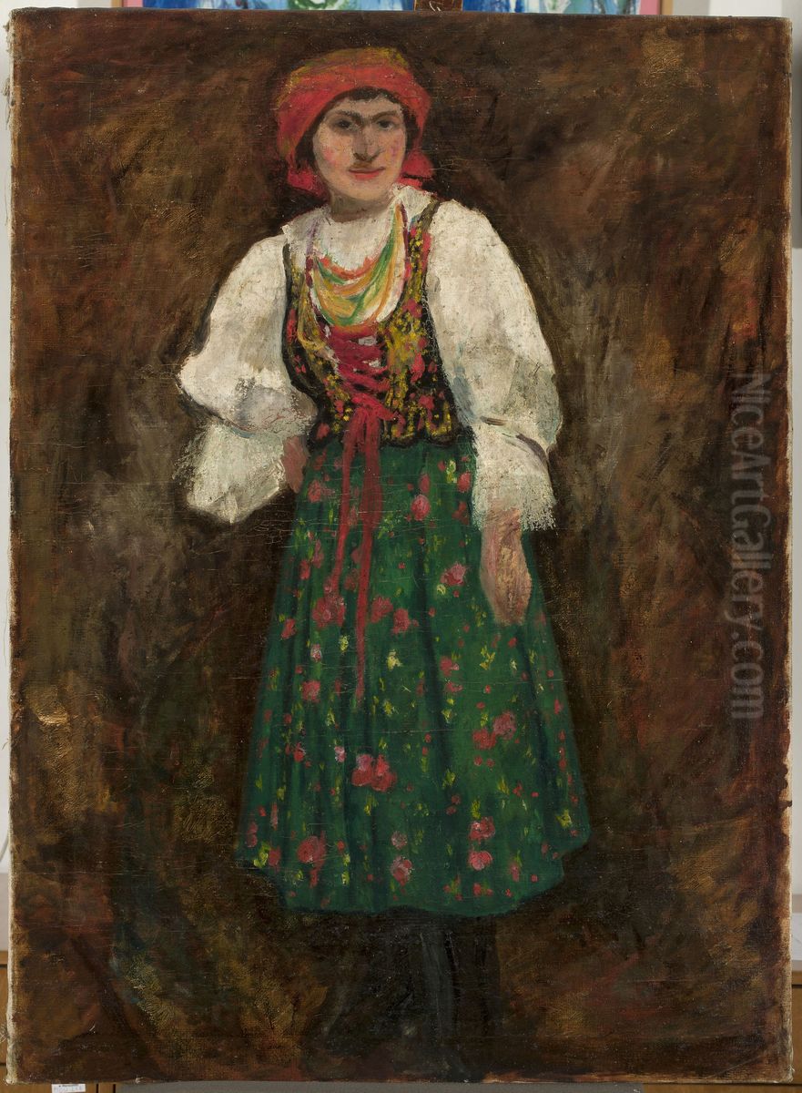 Woman in a Krakow folk costume Oil Painting by Tadeusz Makowski