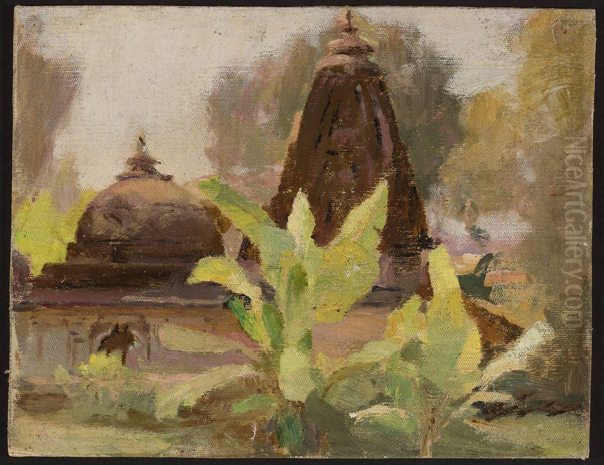 Ahmedabad - Jain Temple. From the journey to India Oil Painting by Jan Ciaglinski