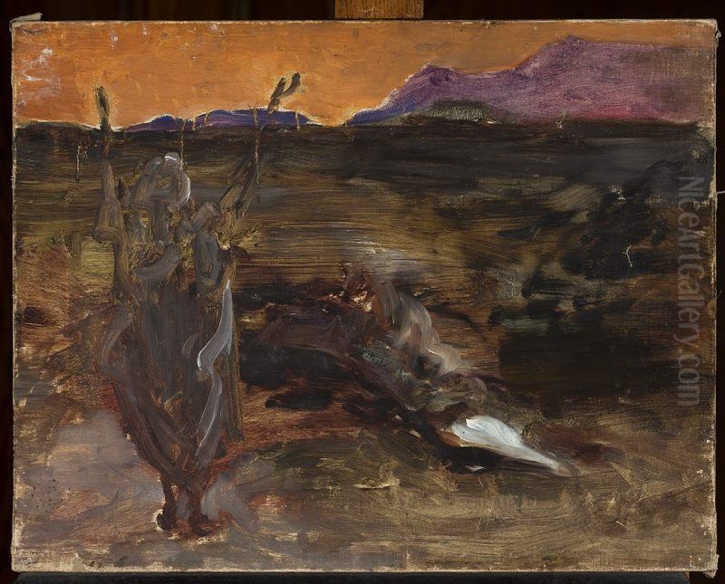 Ganges after sunset. From the journey to India Oil Painting by Jan Ciaglinski