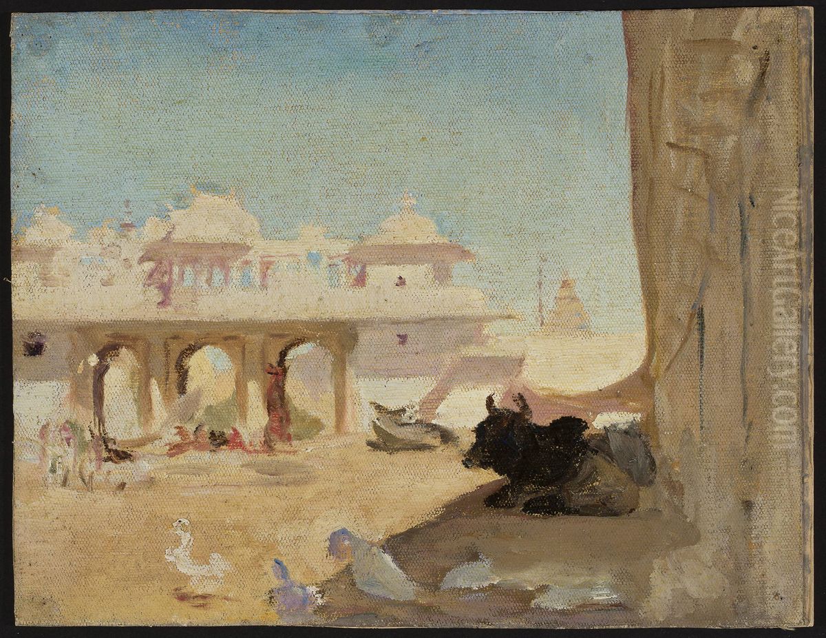 Courtyard of maharajah's palace. From the journey to India Oil Painting by Jan Ciaglinski