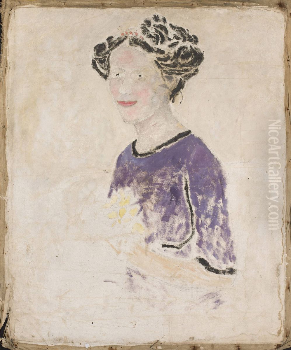 Woman in a lilac dress Oil Painting by Tadeusz Makowski