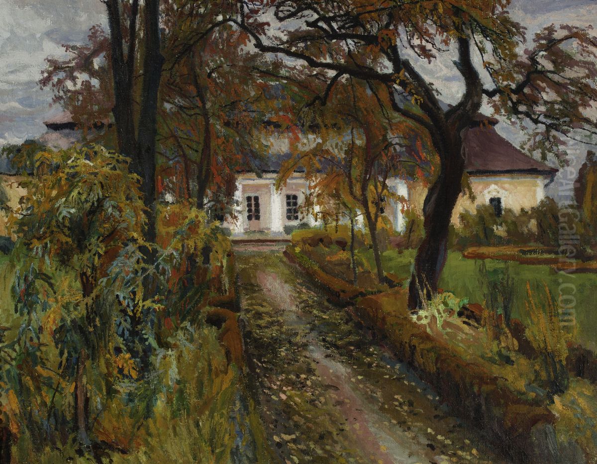 Manor house in autumn Oil Painting by Stanislaw Kamocki