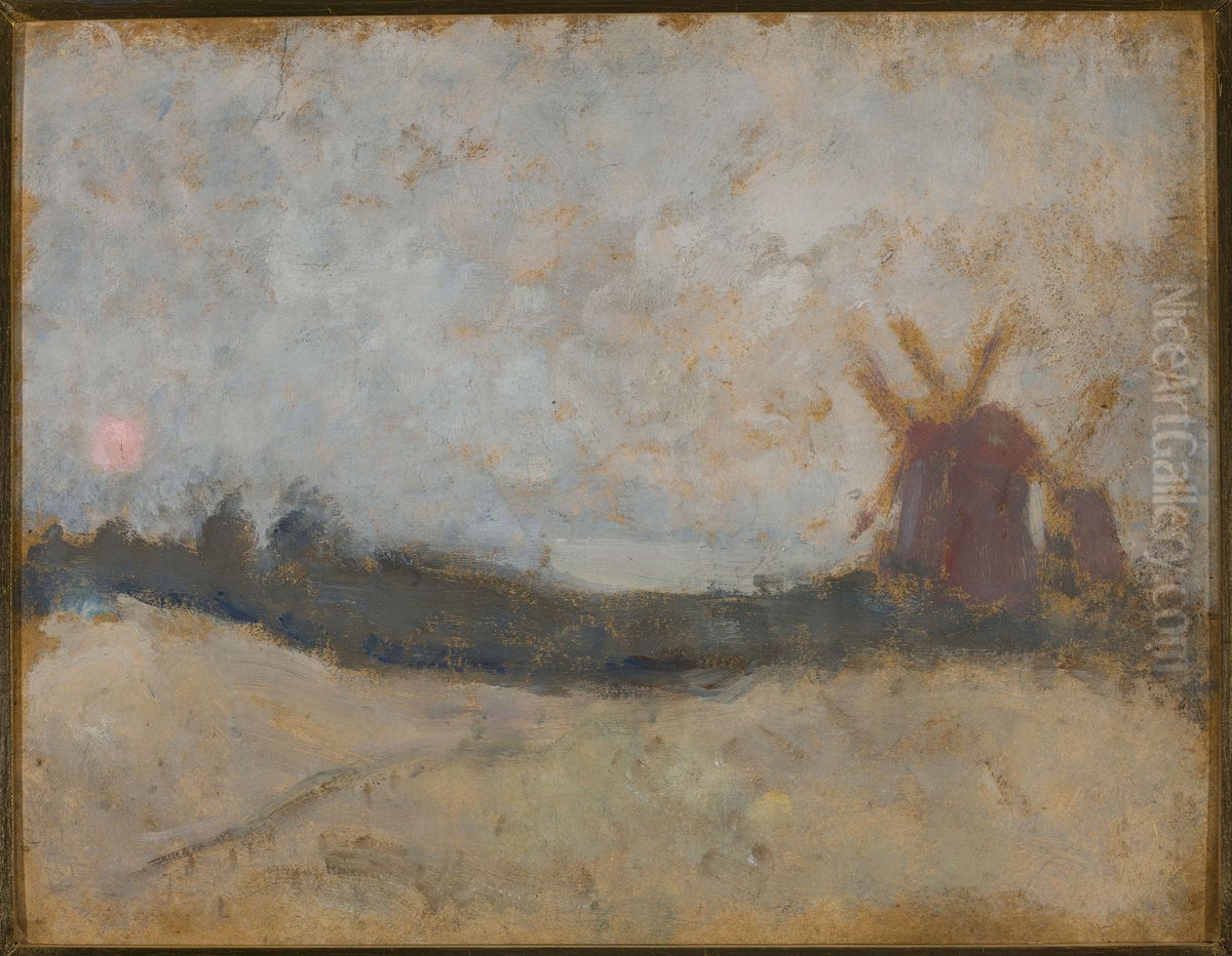 Pejzaz z wiatrakami Oil Painting by Tadeusz Makowski