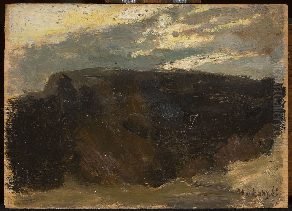 Landscape with the sun shining through Oil Painting by Tadeusz Makowski