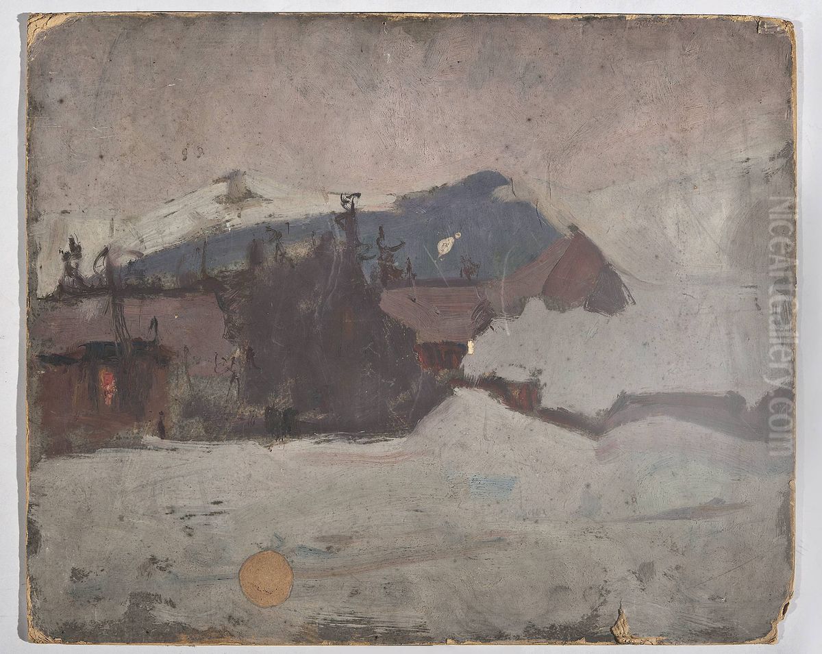 Winter landscape Oil Painting by Tadeusz Makowski