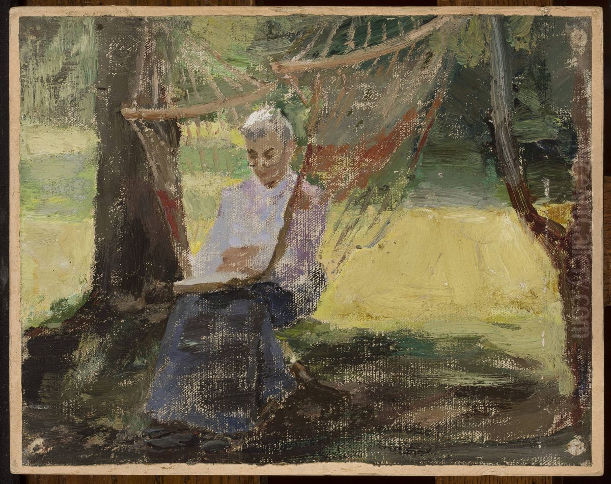 In a hammock - Portrait of Maria Rubtsov in Maryino Oil Painting by Jan Ciaglinski